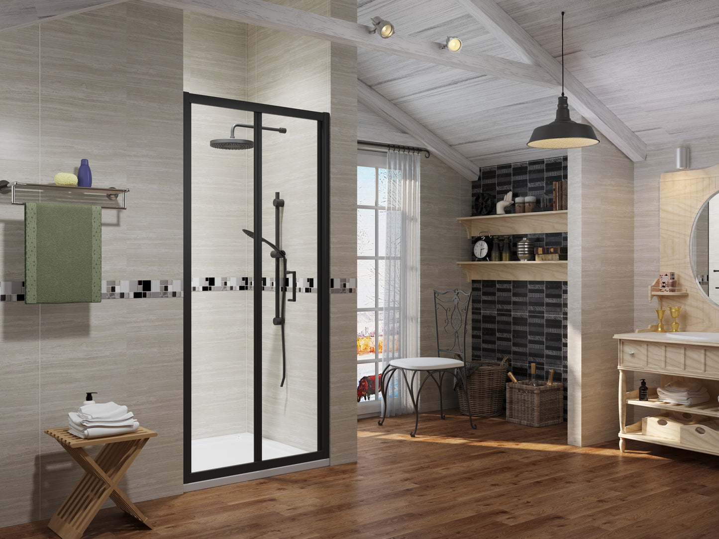 Premium Black Bi Fold Shower door - 6mm Glass - KW Bathrooms - kwbathrooms.co.uk