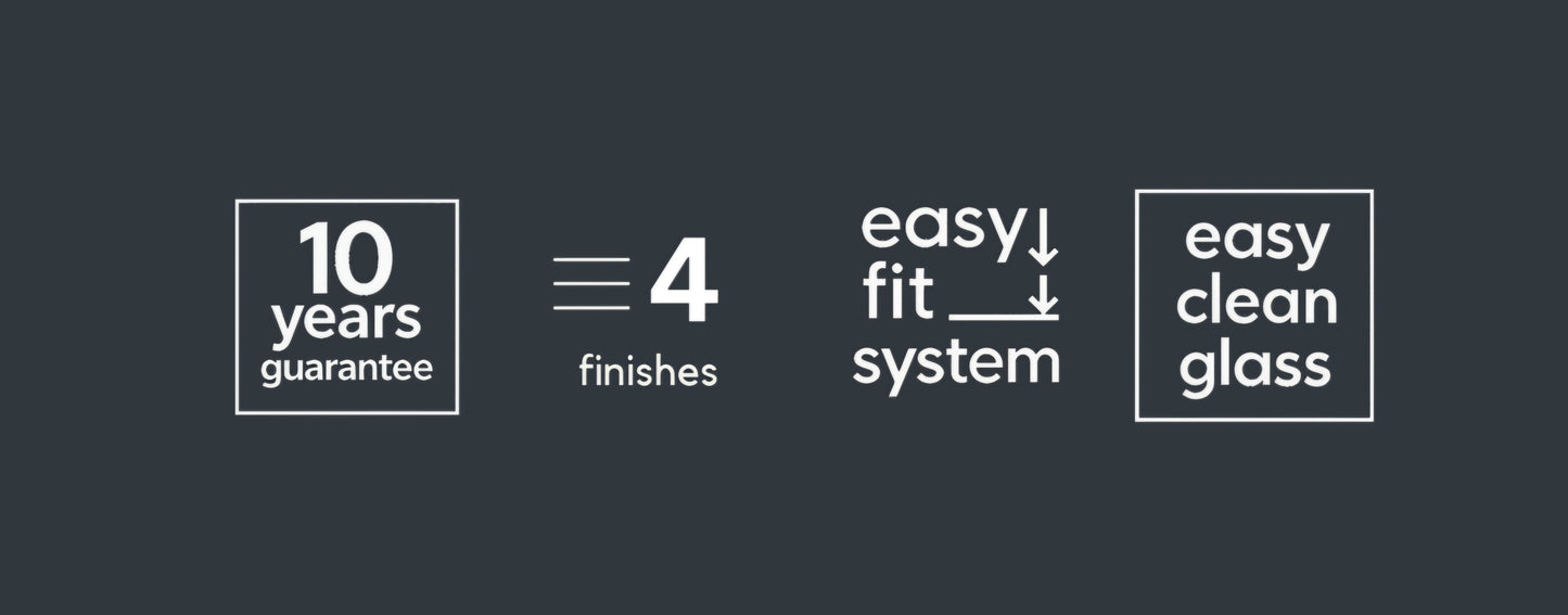 KW Bathrooms - 10 years guarantee- 4 finishes - easy fit system - easy clean glass - kwbathrooms.co.uk