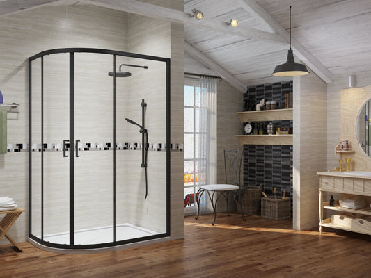 Premium Black Offset Quadrant Shower Enclosure - 6mm Glass - KW Bathrooms - kwbathrooms.co.uk