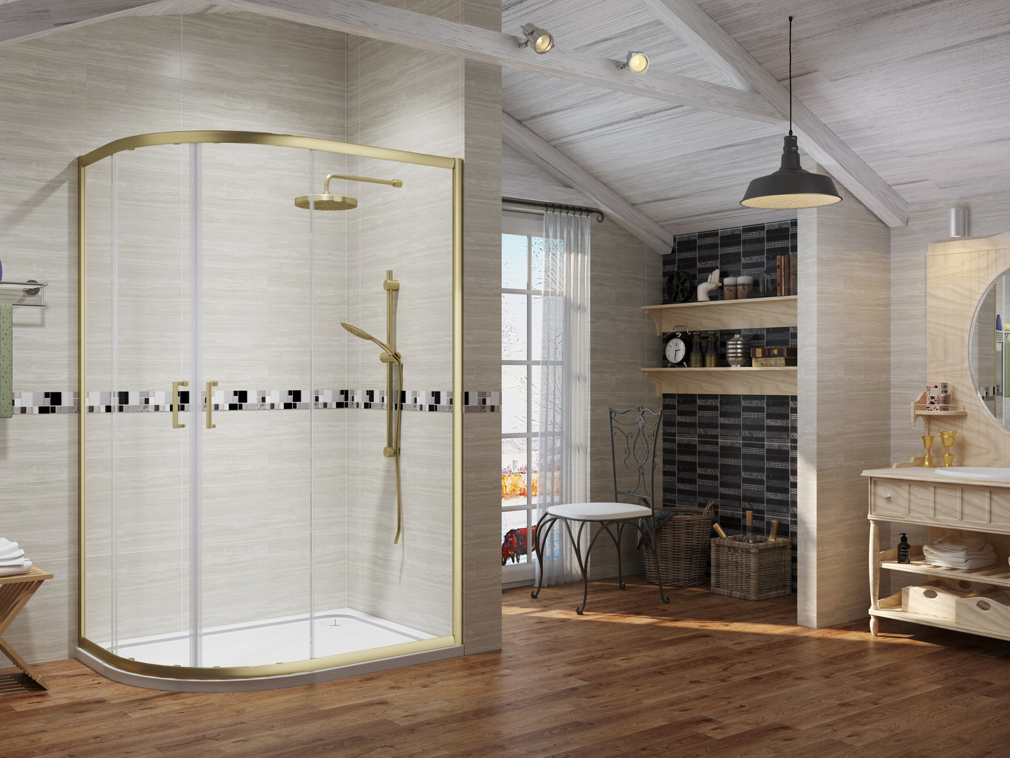 Premium Brushed Brass Offset Quadrant Shower Enclosure - 6mm Glass - KW Bathrooms - kwbathrooms.co.uk