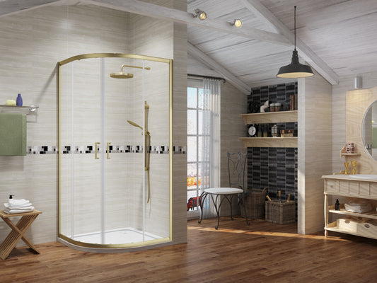 Premium Brushed Brass Quadrant Shower Enclosure - 6mm Glass - KW Bathrooms - kwbathrooms.co.uk