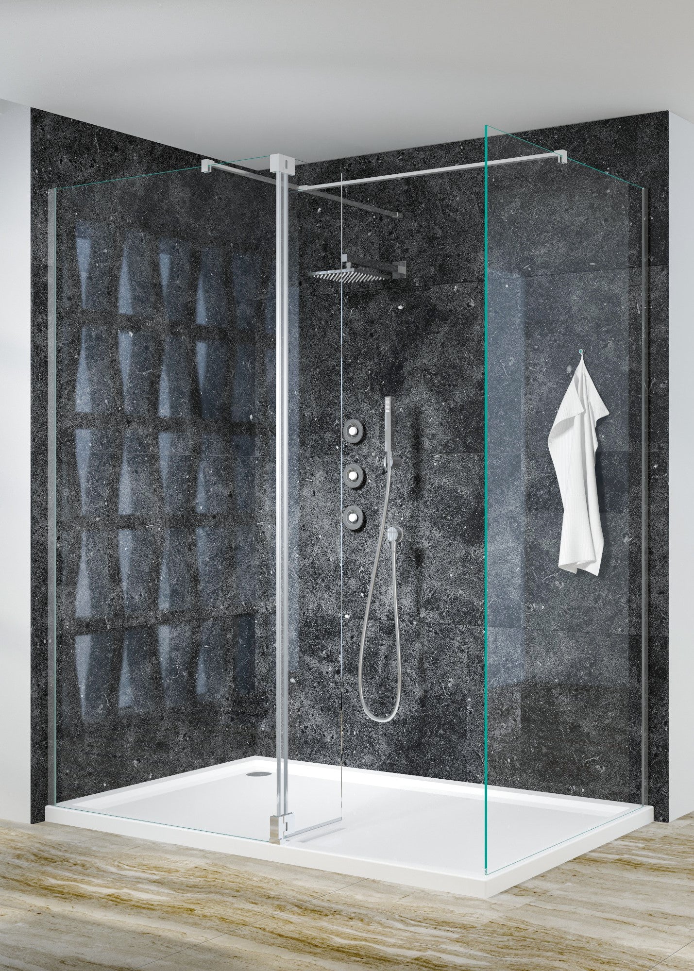Luxury Chrome 8mm Walk-In Wetroom Shower Screen with flipper panel and side panel - Main View - KW Bathrooms