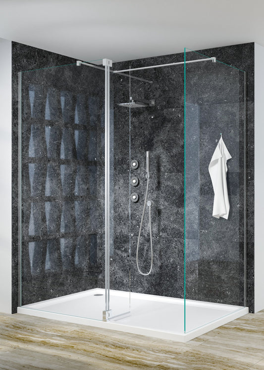 Luxury Chrome 8mm Walk-In Wetroom Shower Screen with flipper panel and side panel - Main View - KW Bathrooms