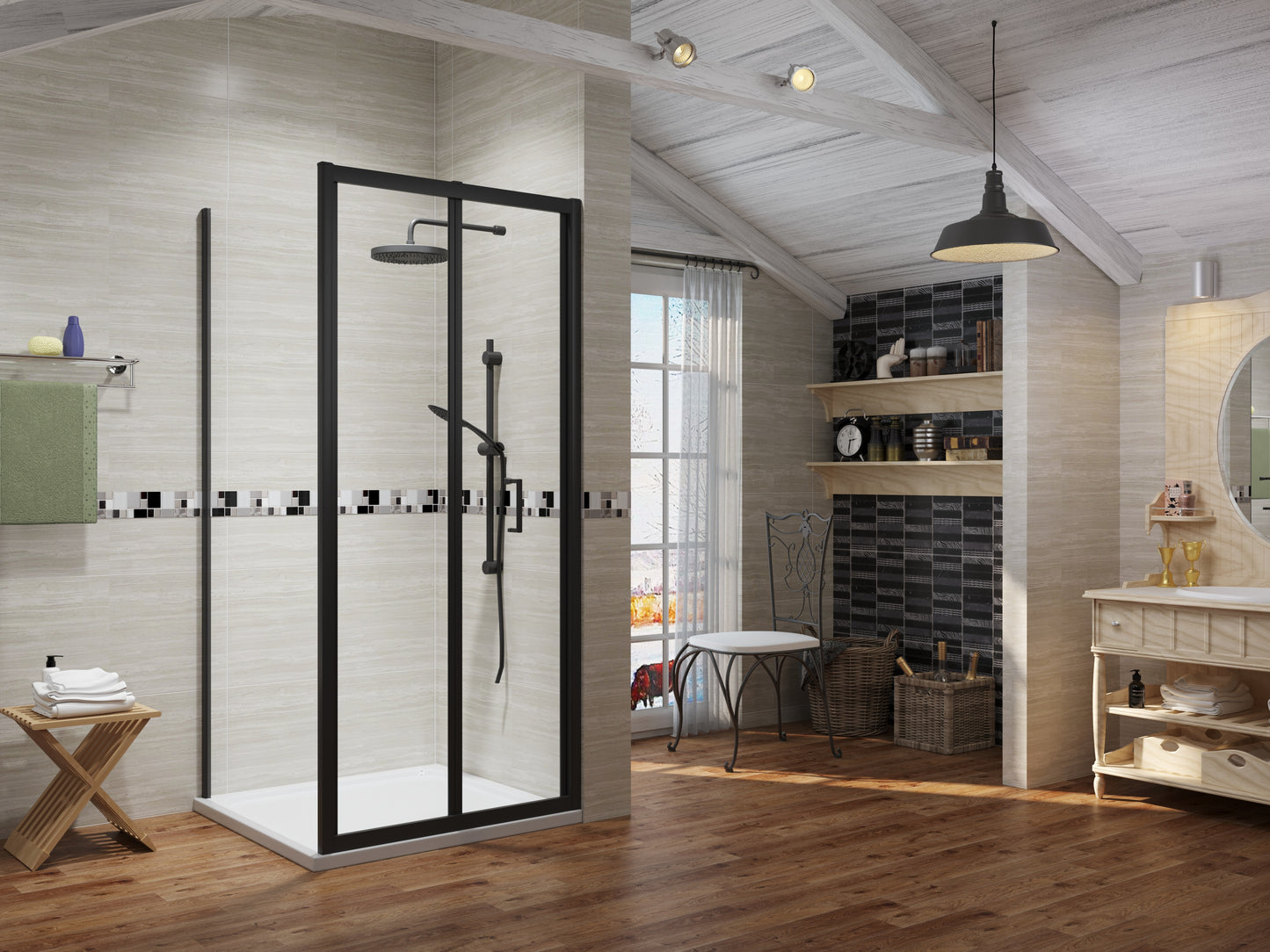 Premium Black Bi Fold Shower door - 6mm Glass