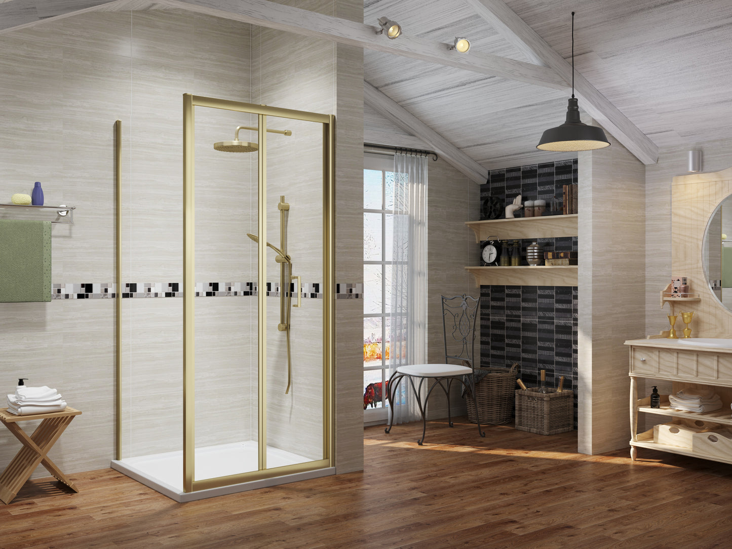 Premium Brushed Brass Bi Fold Shower door - 6mm Glass