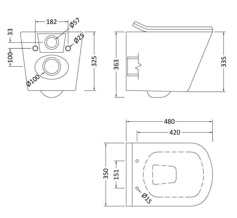 Square Wall Hung Pan with soft close seat - KW Bathrooms