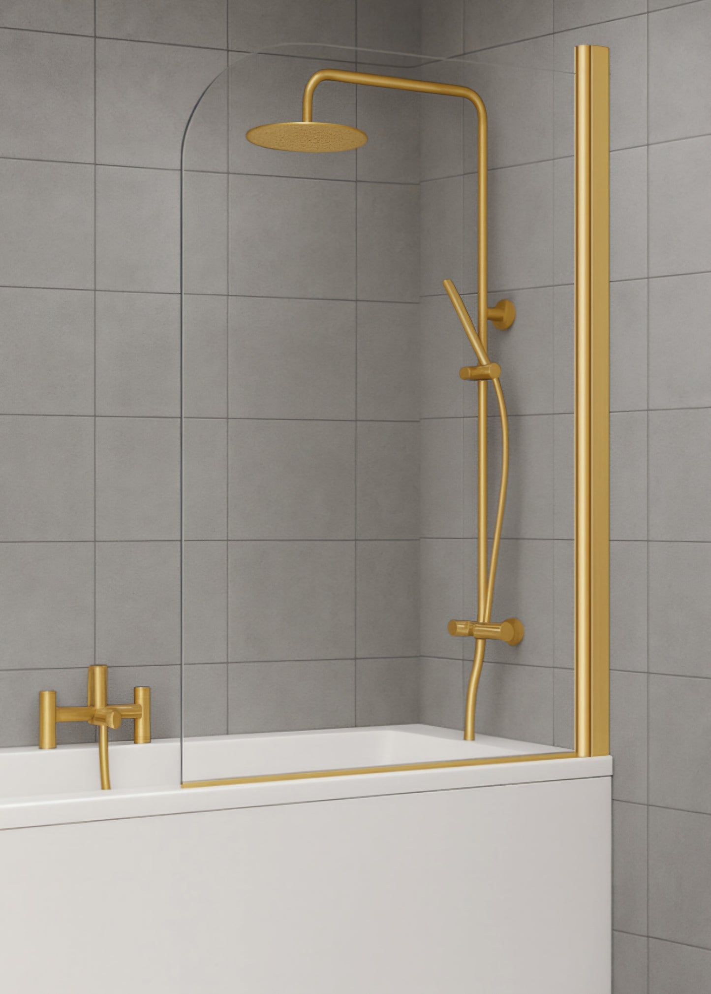 Bath screen brushed brass round toughened safety glass