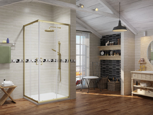 Luxury Brushed Brass Sliding Shower Door - 8mm Glass