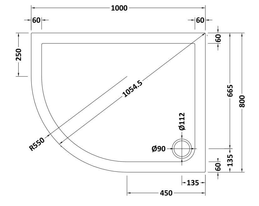 Natural Stone Left Hand Offset Quadrant Shower Tray - KW Bathrooms