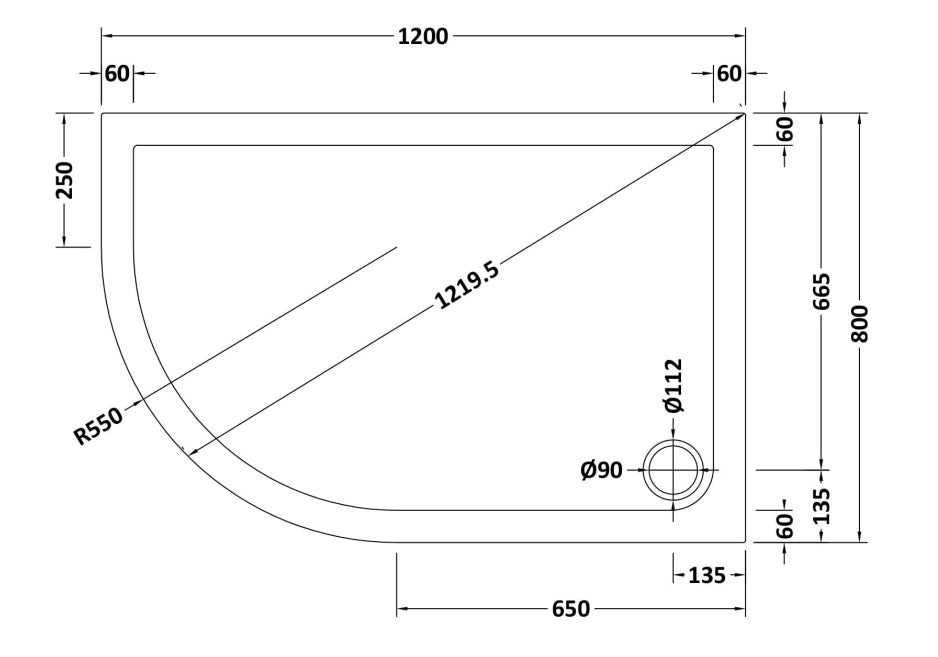 Natural Stone Left Hand Offset Quadrant Shower Tray - KW Bathrooms