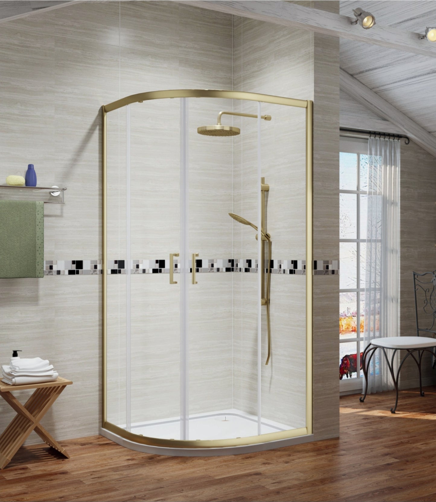 Luxury Brushed Brass 8mm Quadrant Shower Enclosure - Main View - KW Bathrooms
