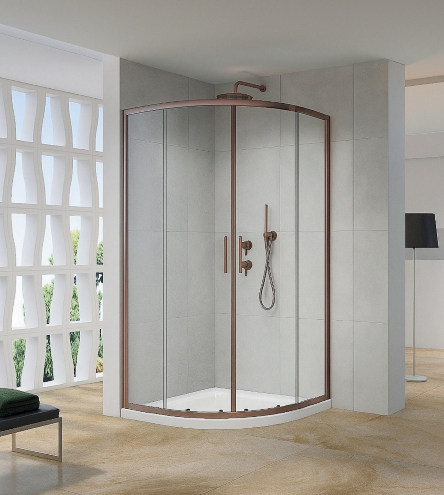Luxury Brushed Bronze Offset Quadrant Shower Enclosure - 8mm Glass - KW Bathrooms - kwbathrooms.co.uk