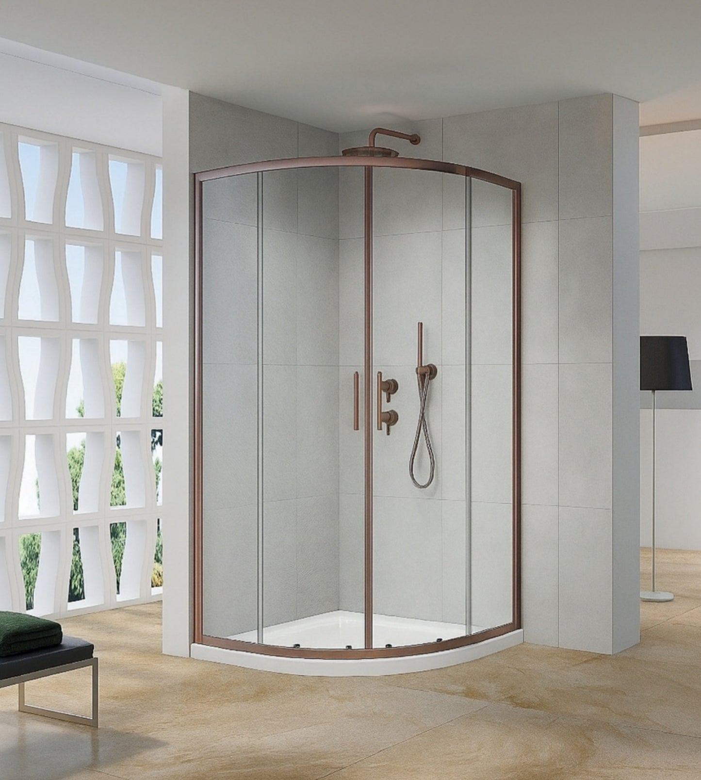 Luxury brushed bronze quadrant shower enclosure 8mm glass 900x900mm modern bathroom corner KW Bathrooms