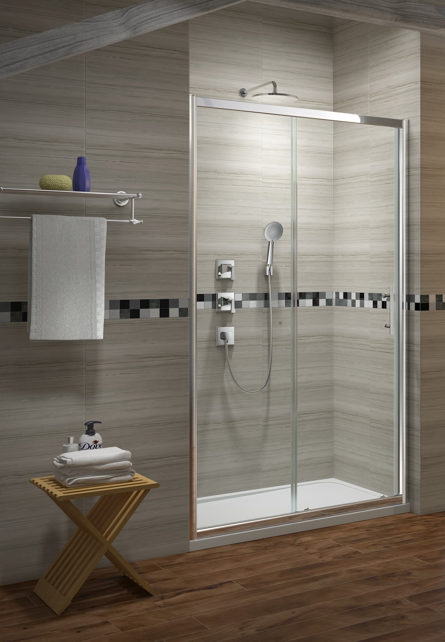 Premium Chrome Sliding Shower Door - 6mm Glass