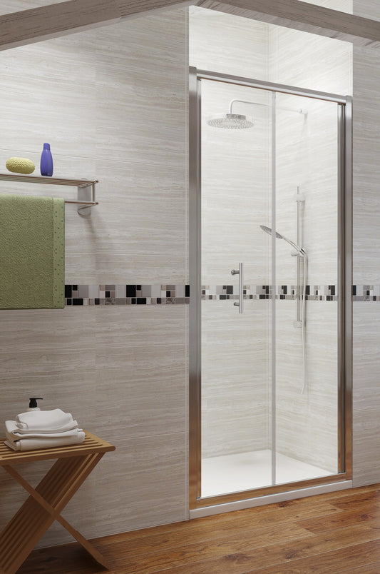 Premium Chrome 6mm Sliding Shower Door with Side Panel - Close Up - KW Bathrooms