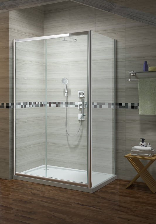 Premium Chrome 6mm Sliding Shower Door with Side Panel - KW Bathrooms