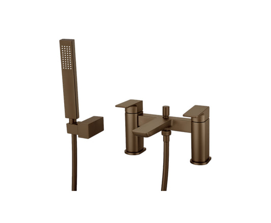 Prestige brushed bronze bath mixer with shower head