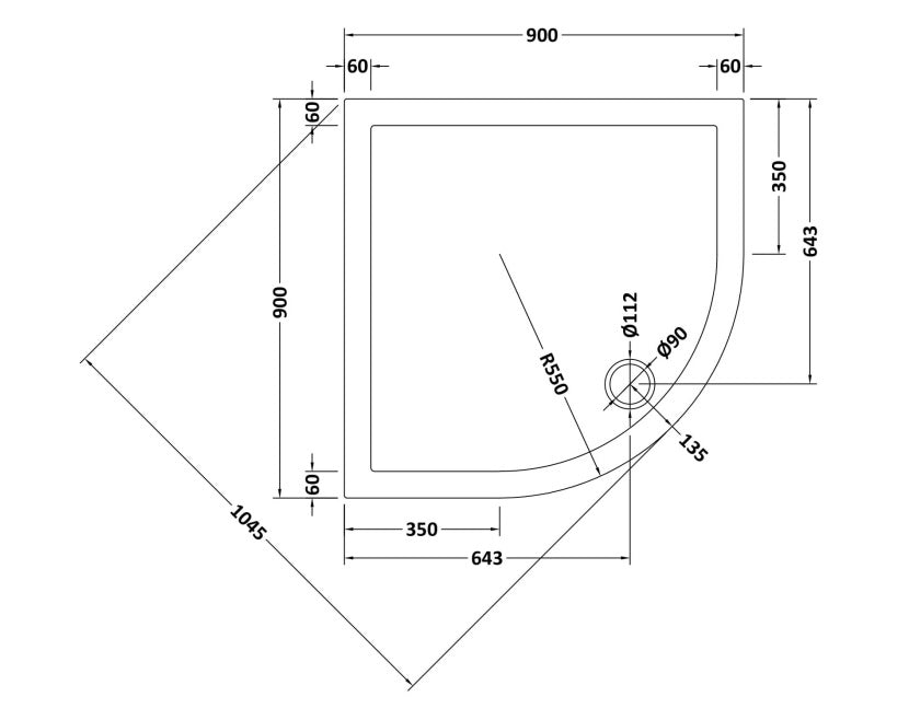 Natural Stone Quadrant (corner) Shower Trays (3 sizes available) - KW Bathrooms