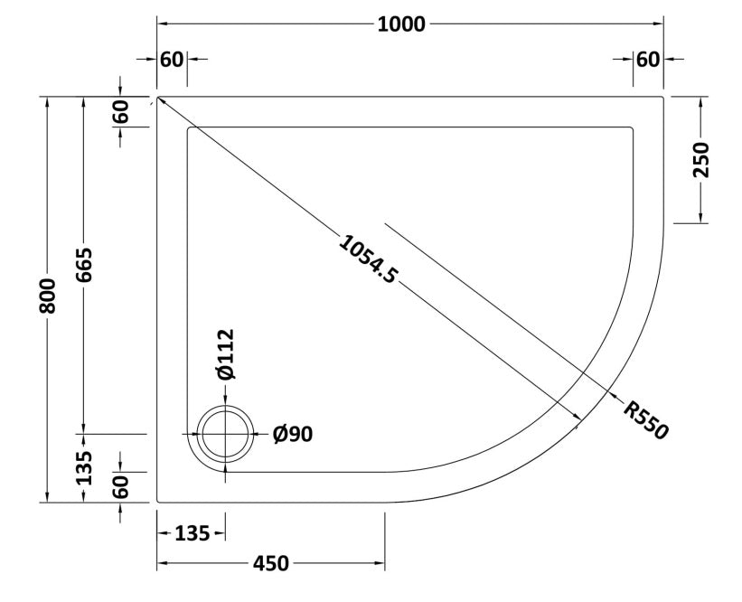 Natural Stone Right Hand Offset Quadrant Shower Tray - KW Bathrooms