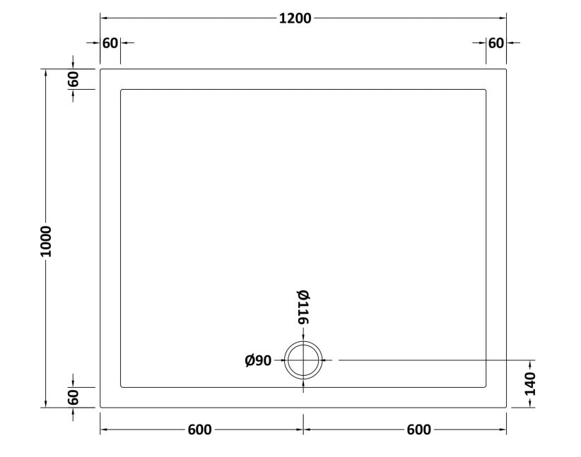 Natural Stone Rectangular Shower Tray (centre waste hole - 20 sizes available) - KW Bathrooms