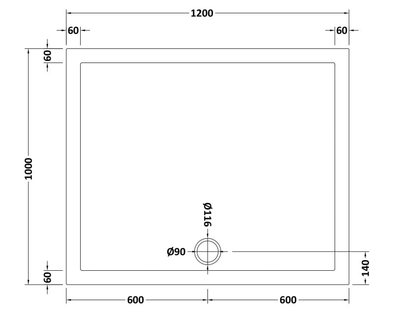 Natural Stone Rectangular Shower Tray (centre waste hole - 20 sizes available) - KW Bathrooms