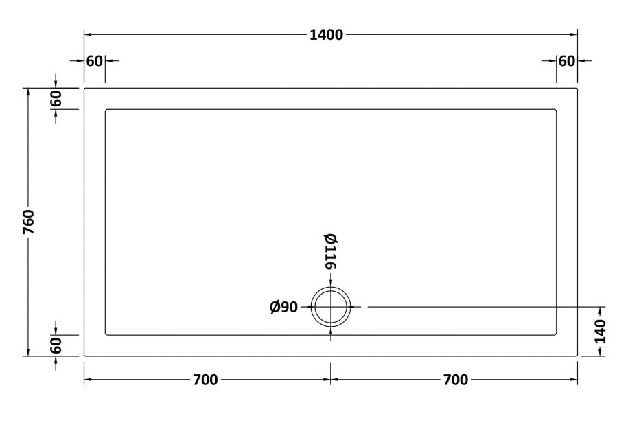 Natural Stone Rectangular Shower Tray (centre waste hole - 20 sizes available) - KW Bathrooms