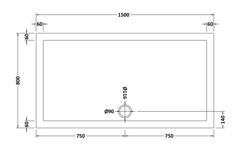 Natural Stone Rectangular Shower Tray (centre waste hole - 20 sizes available) - KW Bathrooms