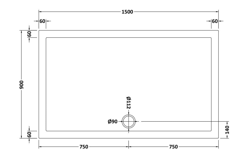 Natural Stone Rectangular Shower Tray (centre waste hole - 20 sizes available) - KW Bathrooms