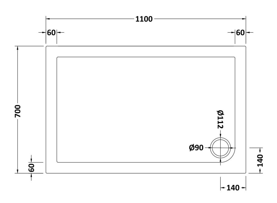 Natural Stone Rectangular Shower tray (corner waste hole - 15 sizes available) - KW Bathrooms