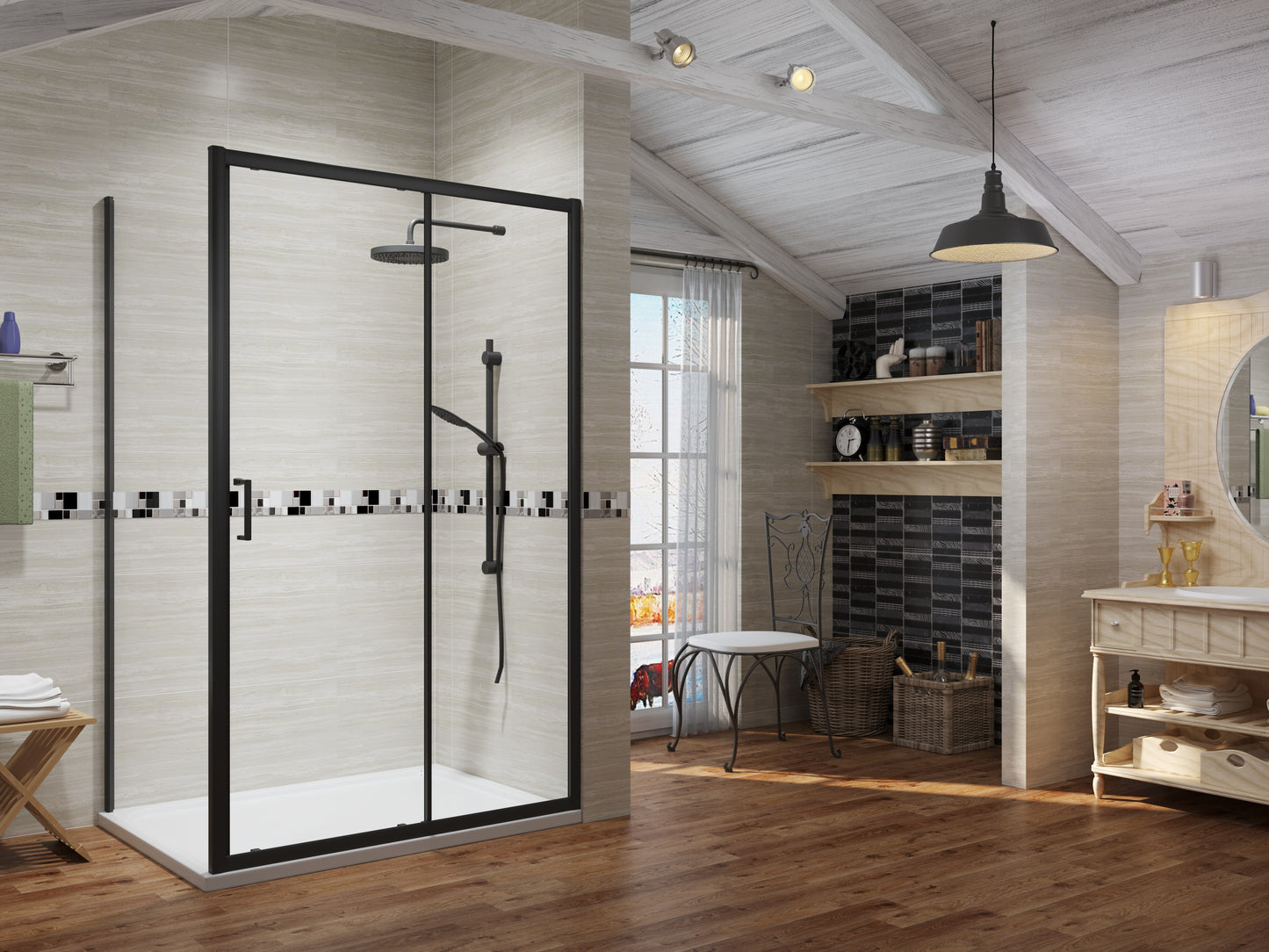 Premium Black Sliding Shower Door - 6mm Glass