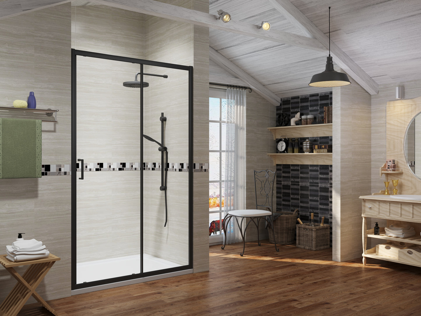 Premium Black Sliding Shower Door - 6mm Glass