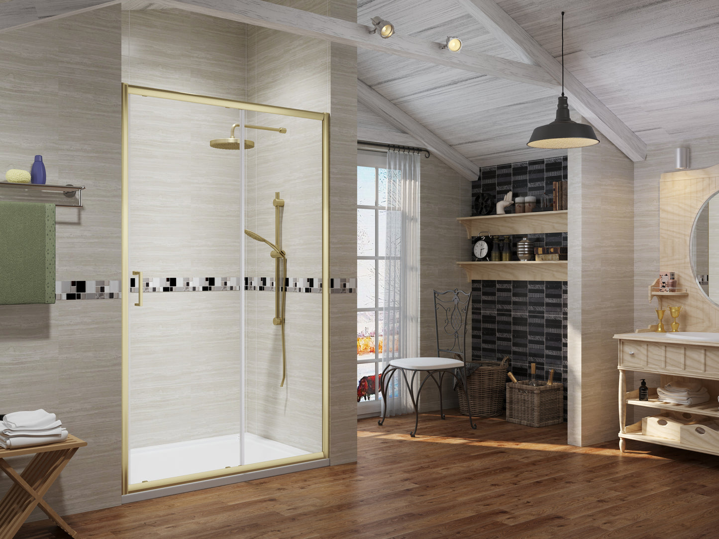 Premium Brushed Brass Sliding Shower Door - 6mm Glass