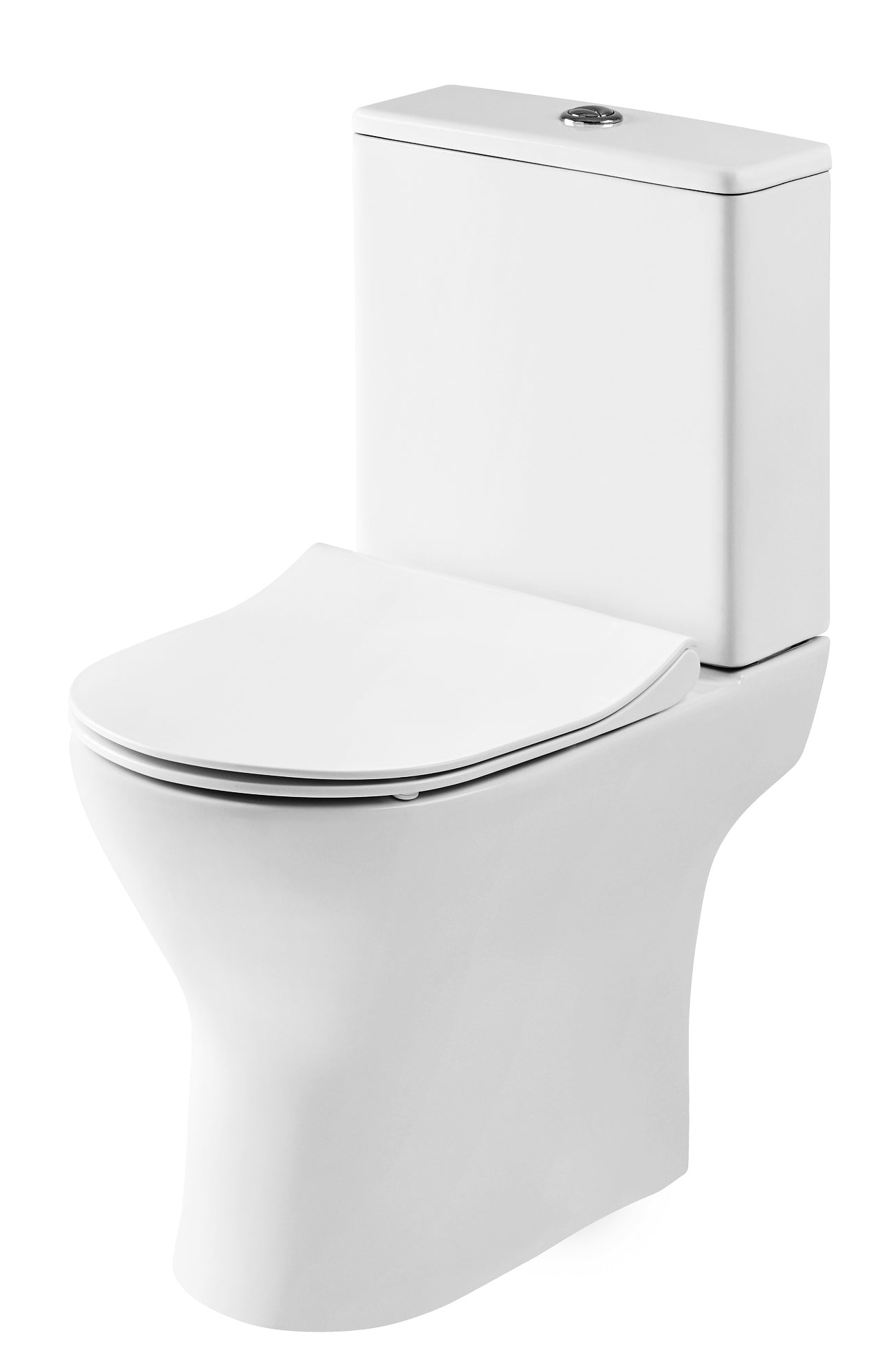 Open Back Rimless Round Toilet, Cistern and soft close seat - KW Bathrooms