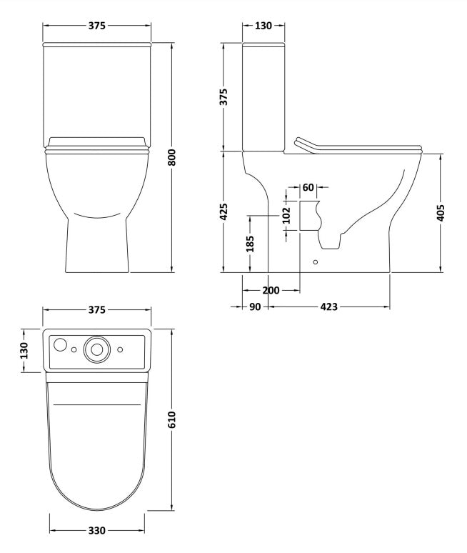 Open Back Rimless Round Toilet, Cistern and soft close seat - KW Bathrooms