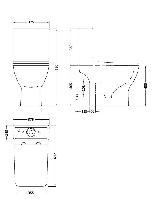 Open Back Rimless Square Toilet, Cistern and soft close seat - KW Bathrooms