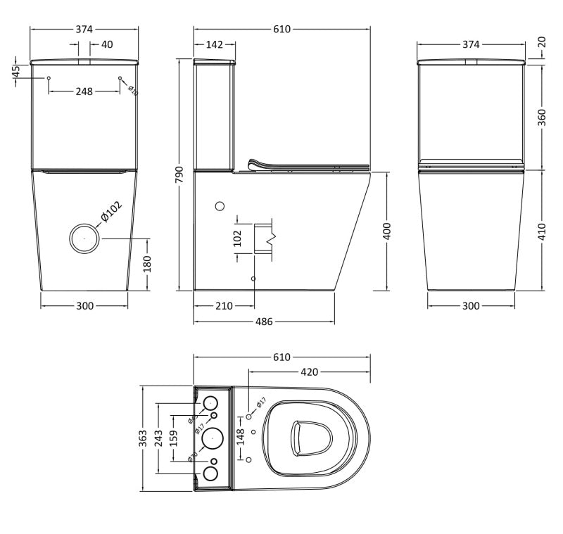 Close Coupled Round Toilet, Cistern and soft close seat - KW Bathrooms