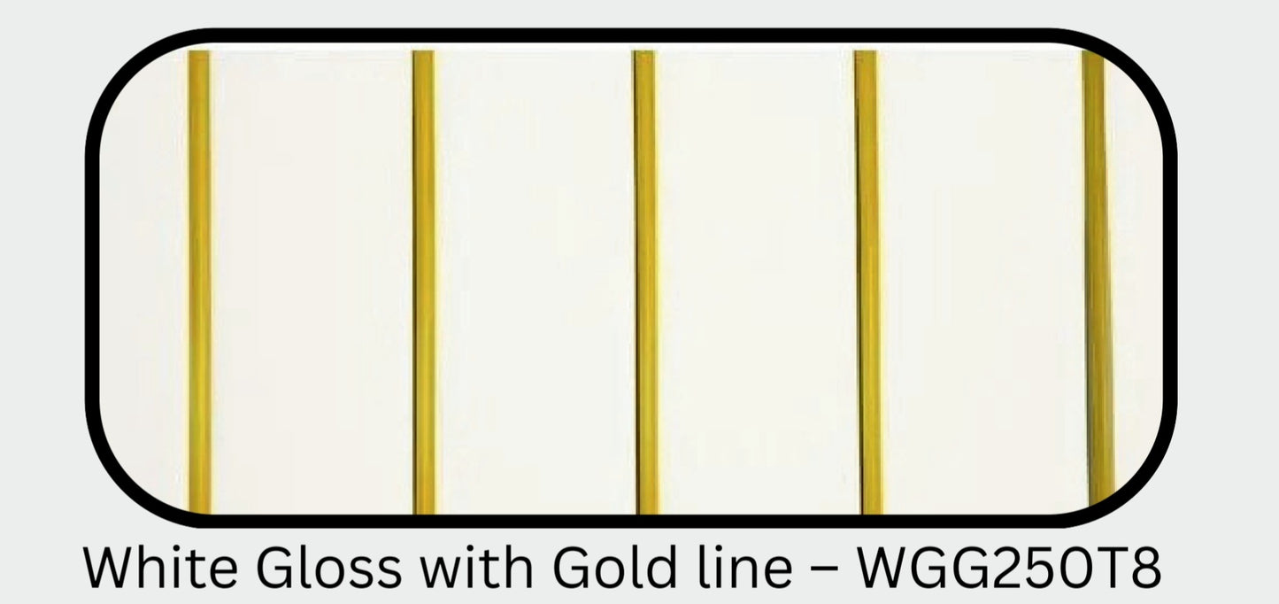 White Gloss Gold Ceiling PVC Panel - 8mm