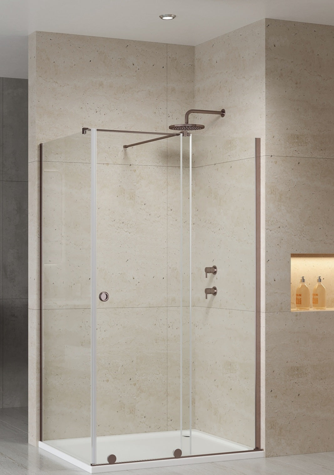 Luxury Brushed Bronze Frameless Phantom Sliding Shower Door - 8mm Glass