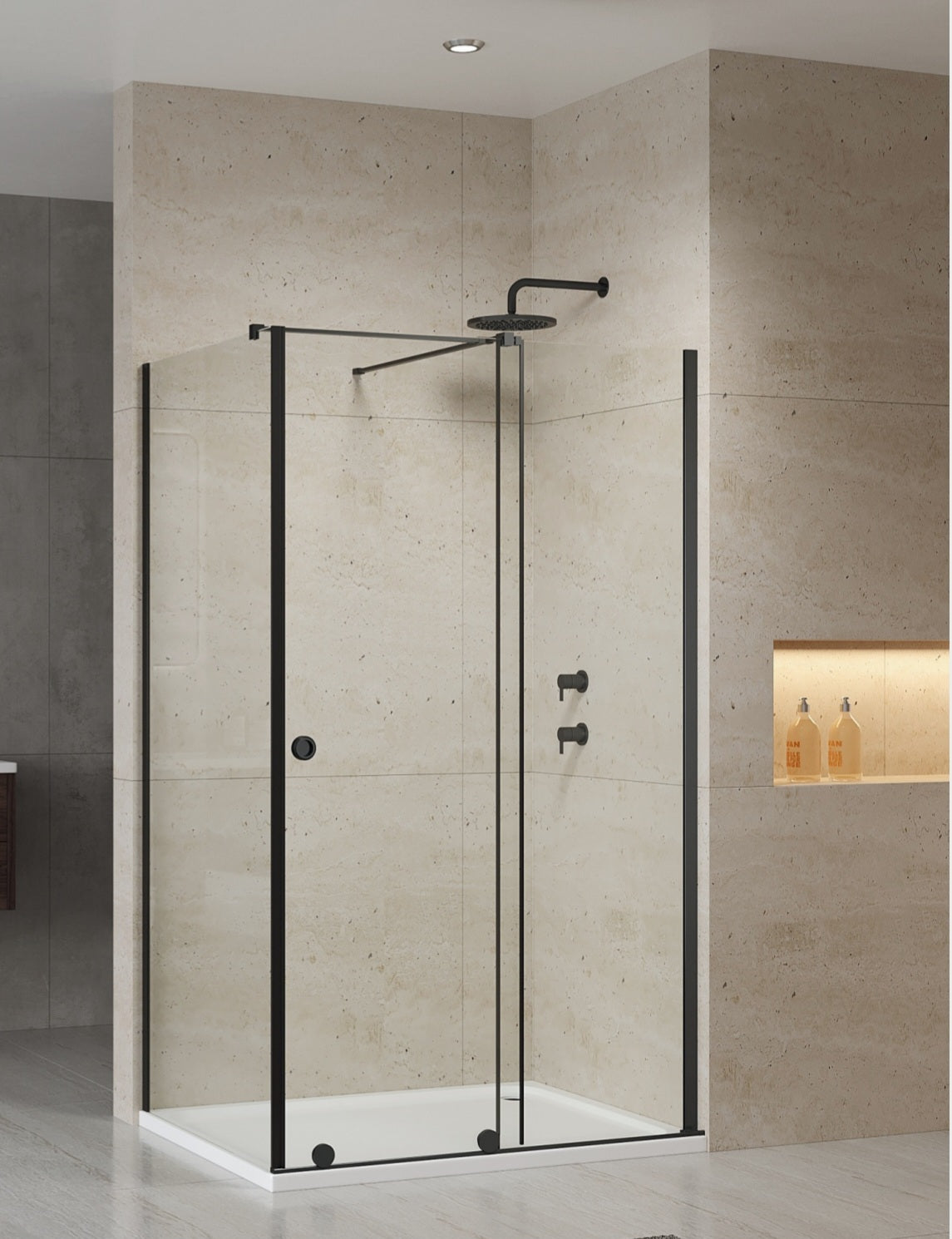 Luxury Matt Black Frameless Phantom Sliding Shower Door - 8mm Glass