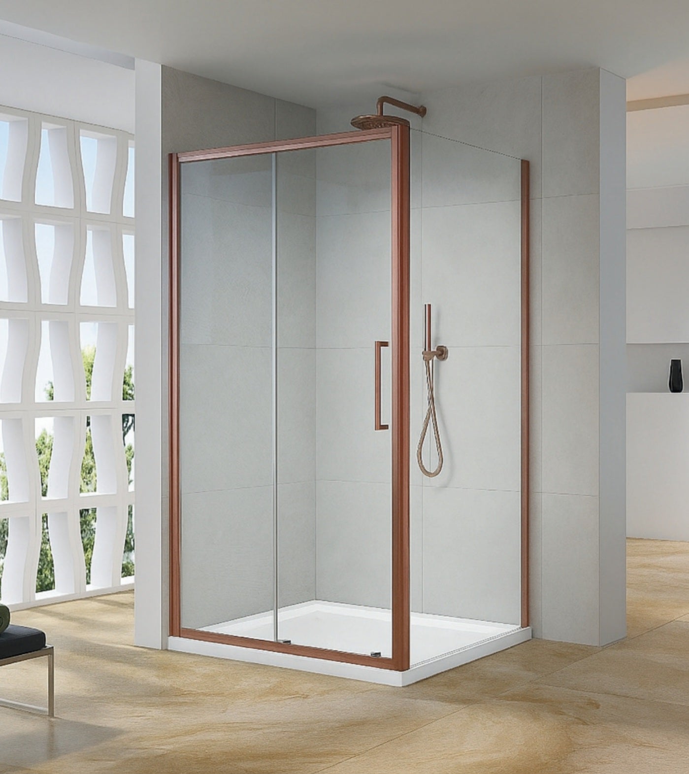 Luxury Brushed Bronze Sliding Shower Door - 8mm Glass