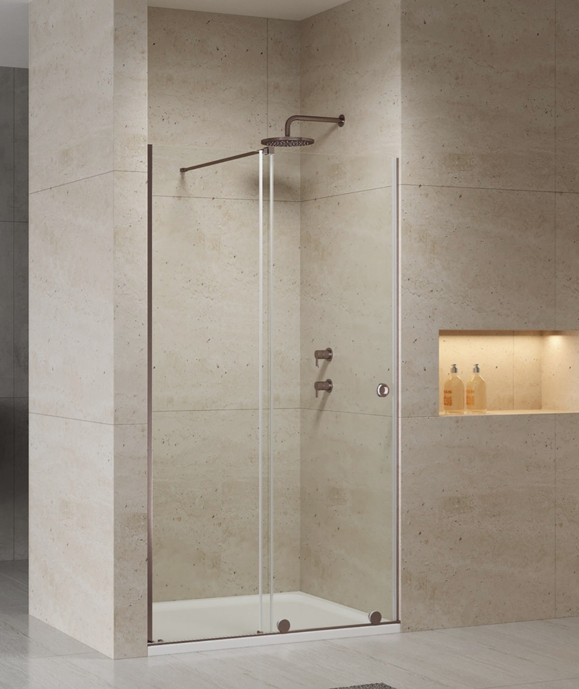 Luxury Brushed Bronze Frameless Phantom Sliding Shower Door - 8mm Glass