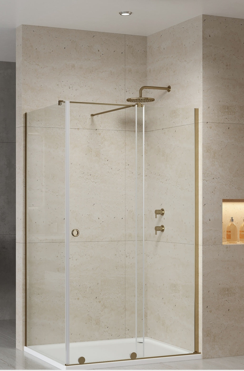 Luxury Brushed Brass Frameless Phantom Sliding Shower Door - 8mm Glass
