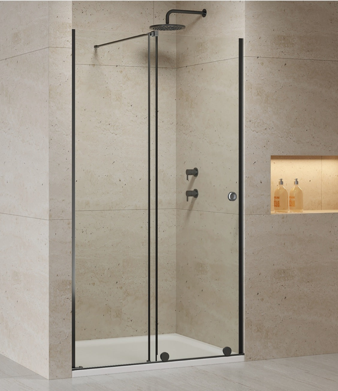 Luxury Matt Black Frameless Phantom Sliding Shower Door - 8mm Glass