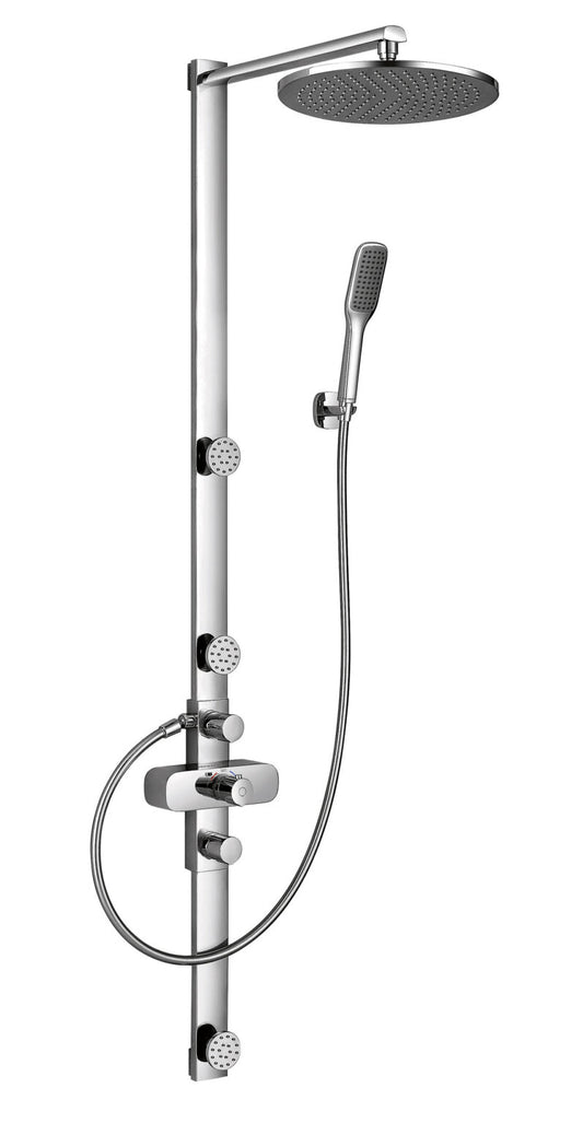 FLOVA Allore Exposed Thermostatic Shower Column with Hand Shower Set, Body Jets and Overhead Shower - KW Bathrooms