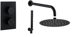 Matt Black Concealed Thermostatic Shower Round - 2 way - KW Bathrooms