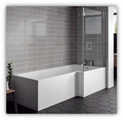 Square L-Shape Bath with Glass Screen and End Panel - KW Bathrooms